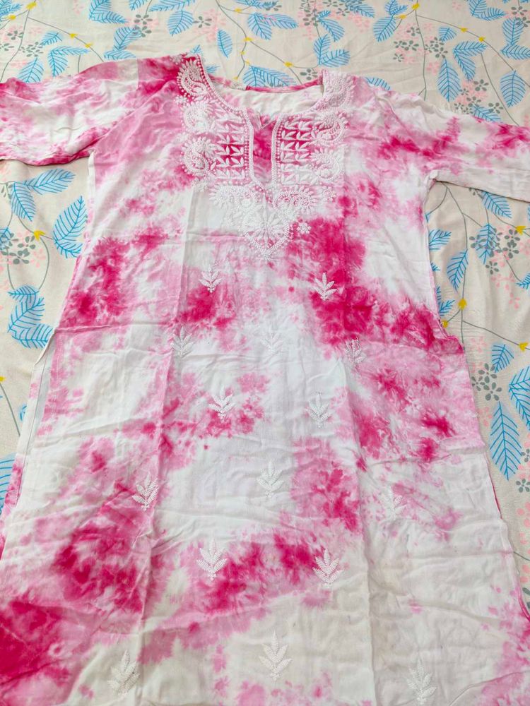 Pink &amp; White Tie-Dye Kurta