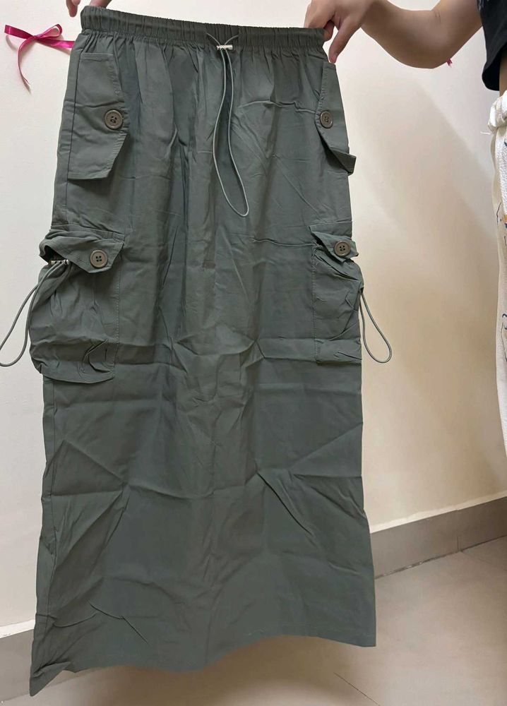 Olive Cargo Maxi Skirt