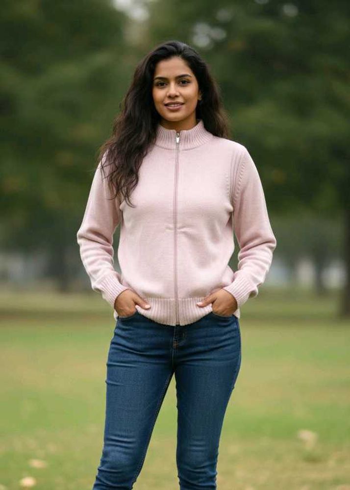 Pink Zip-Up Woollen Sweater