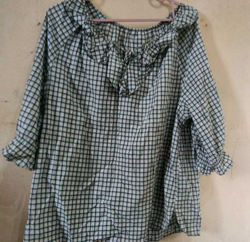 Gingham Ruffle Off-Shoulder Top