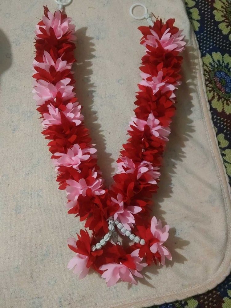 Red and Pink Flower Garland Necklace