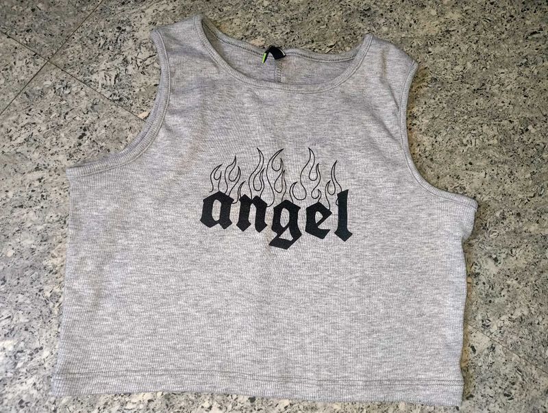 Grey "Angel" Flame Graphic Tank Top