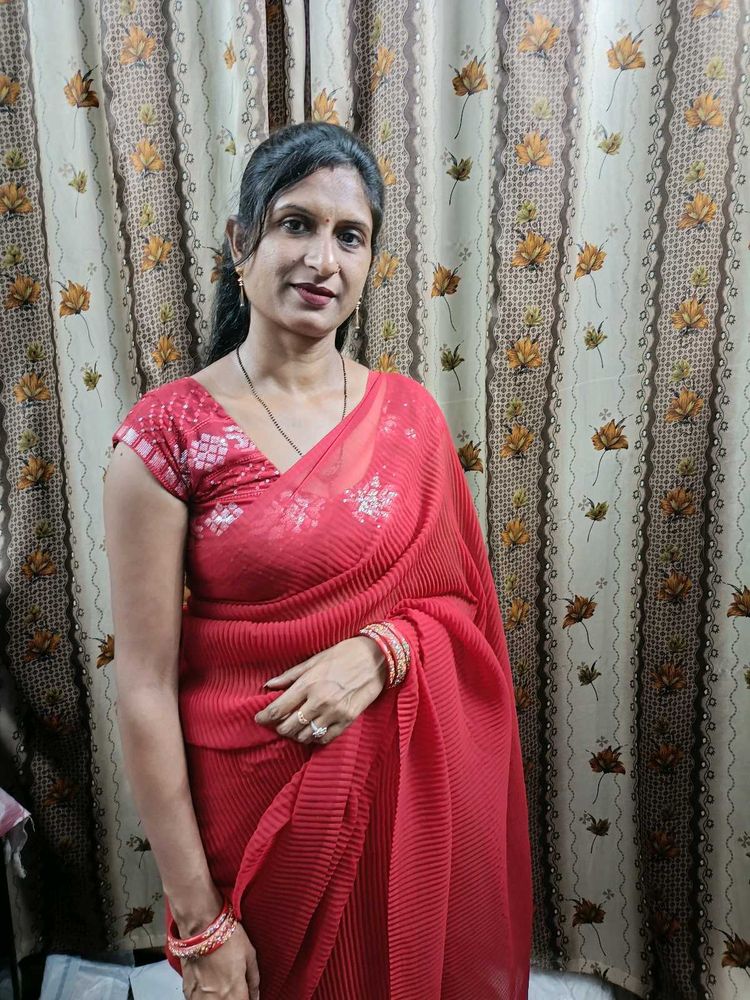 Red Hot Plated Saree