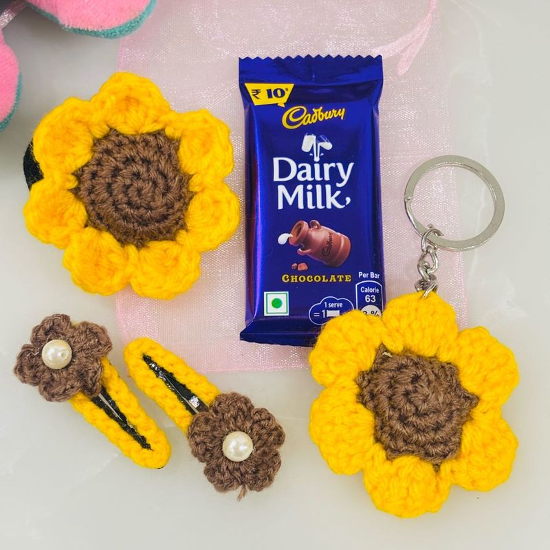 Handmade Sunflower Hair Clips &amp; Keychain Set