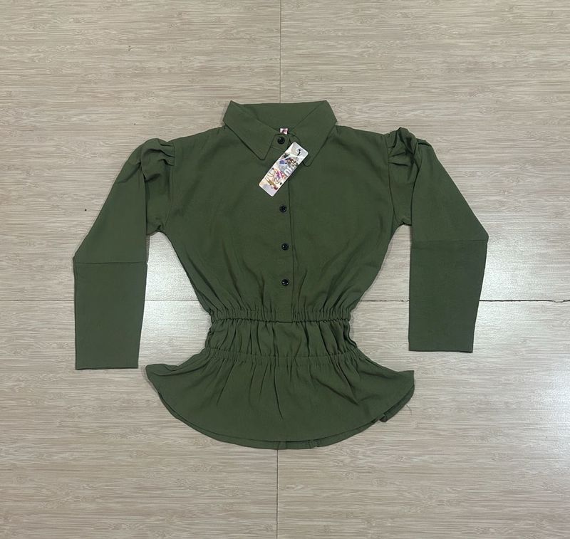 New Stylish Olive Green Peplum Top