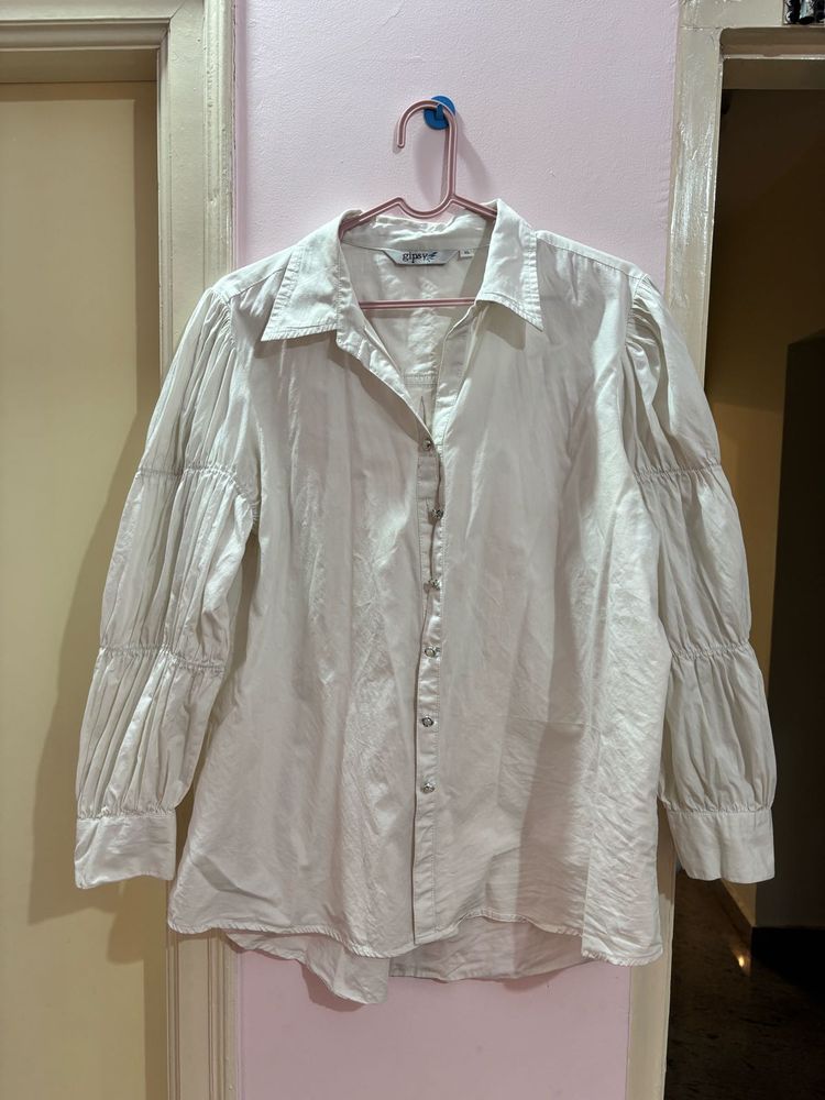 Elegant Cream Puff Sleeve Shirt