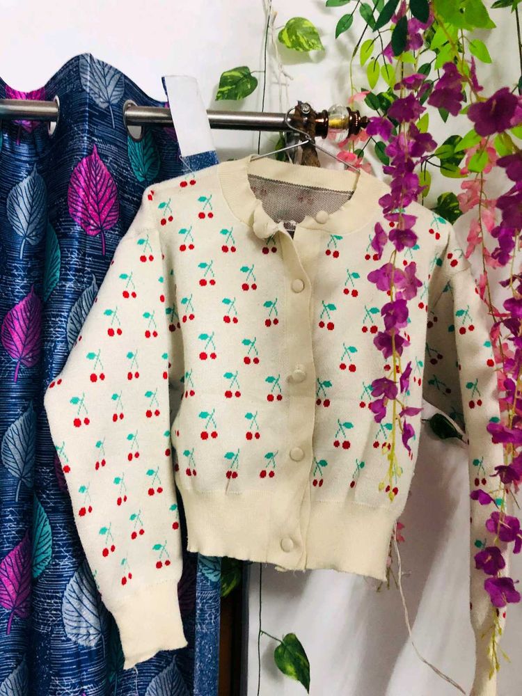 Cute Cherry Print Cardigan