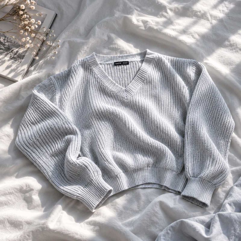 LIGHT BLUE V-NECK KNIT SWEATER