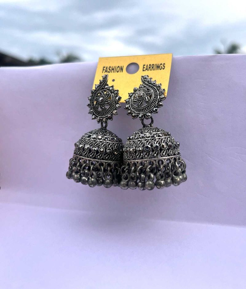 Oxidized Silver Jhumka Earrings