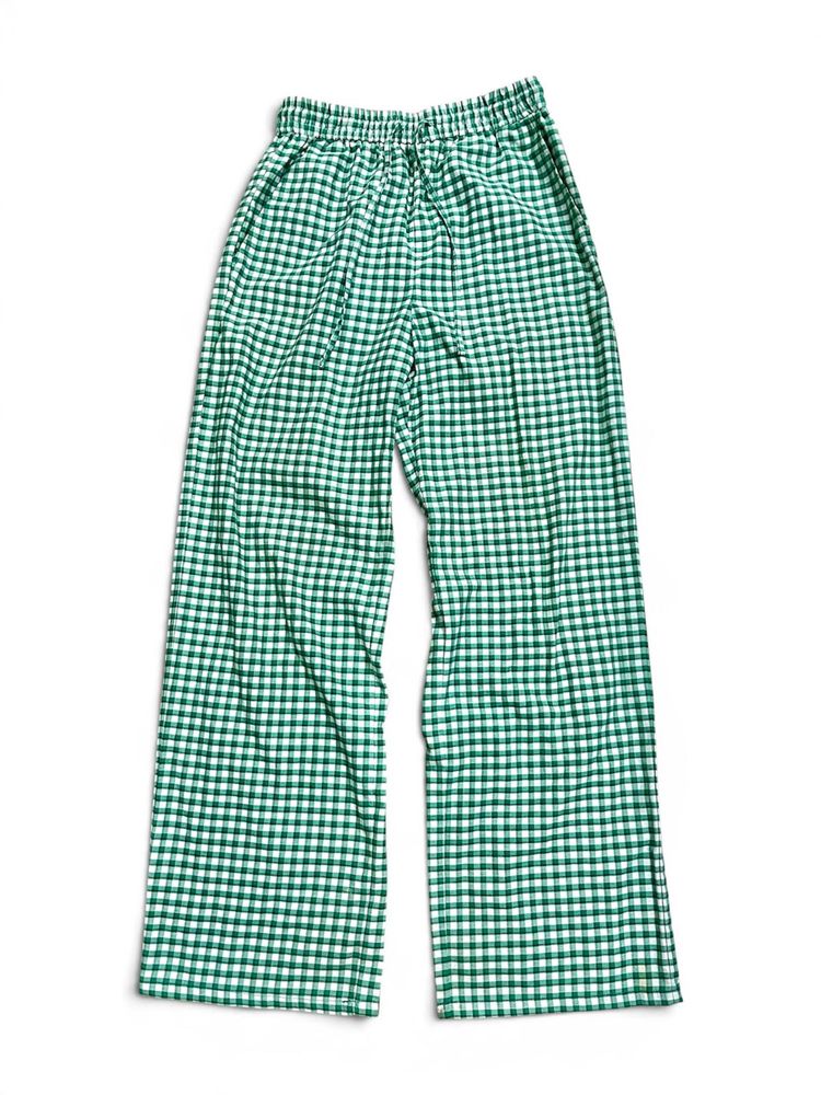 Green &amp; White Gingham Check Pants