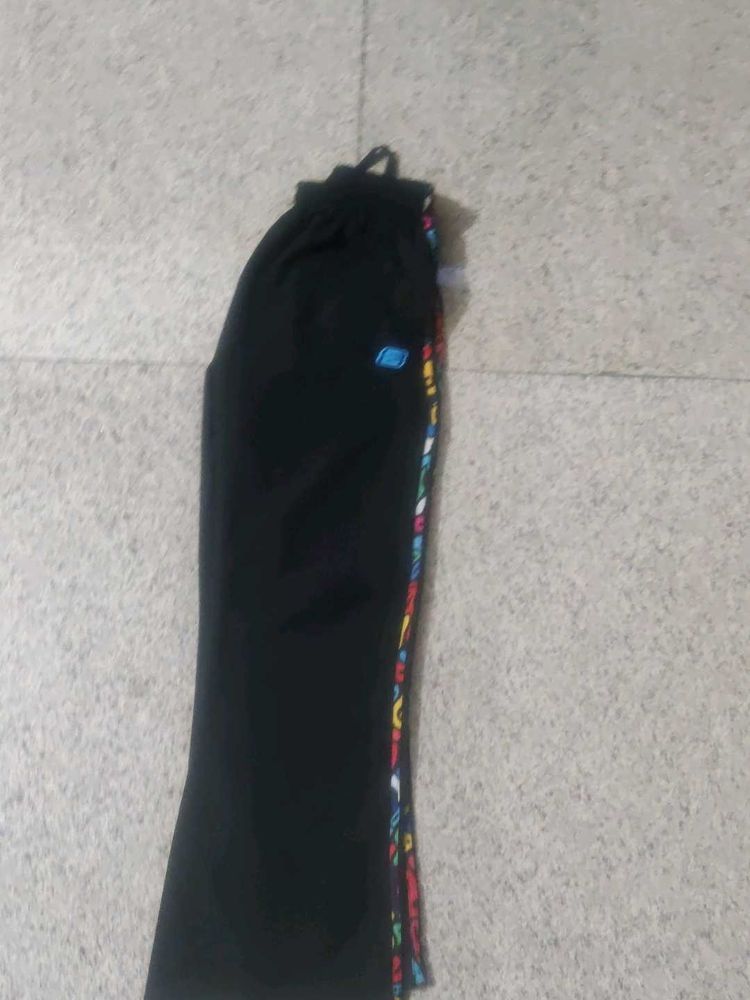 Stylish Black Track Pants with Colorful Stripe
