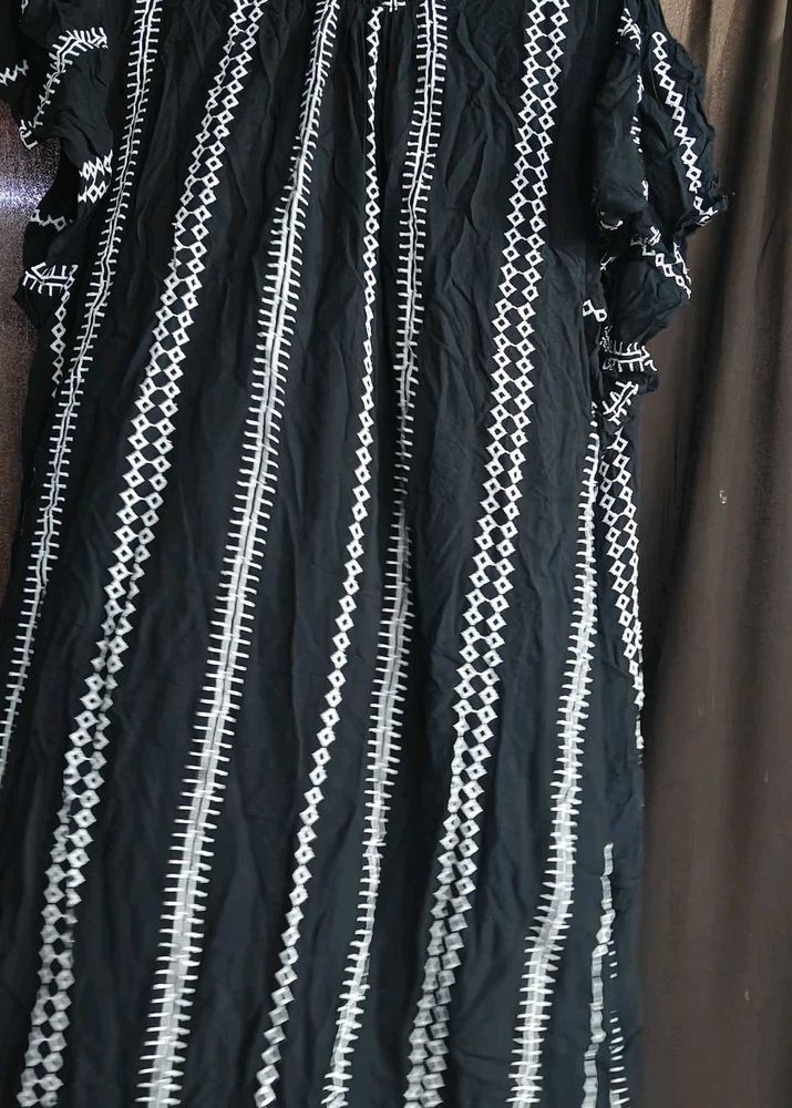 Black Embroidered Midi Dress