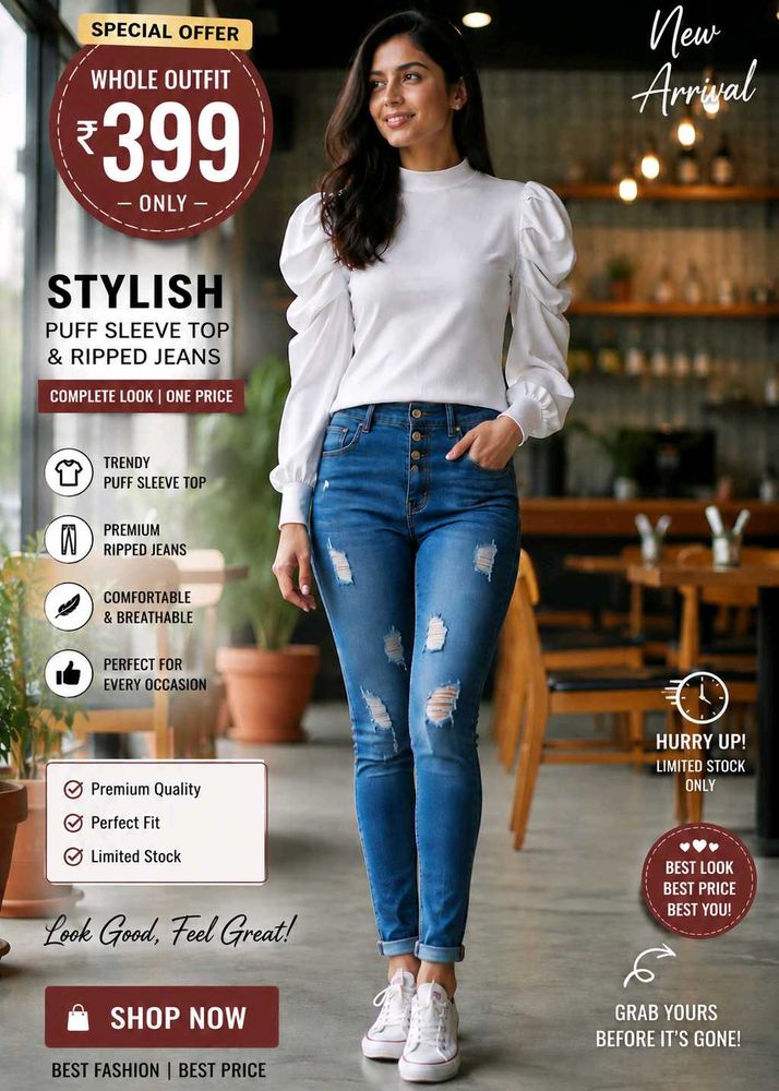 White Puff Sleeve Top and jeans