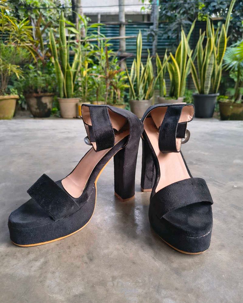Black Platform Block Heels