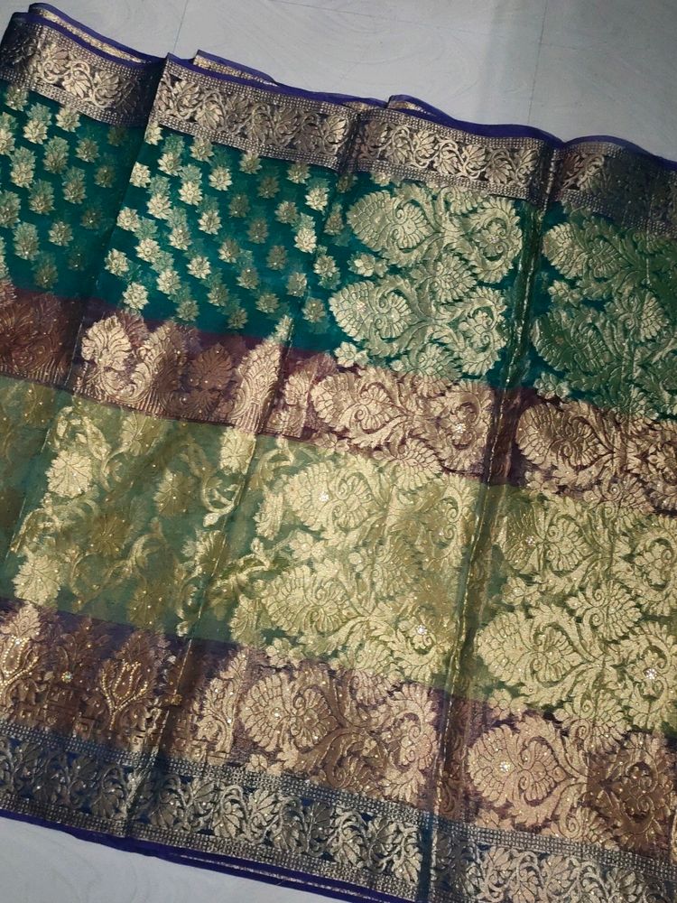 Beautiful Multi Colour Banarasi Organza Sarees