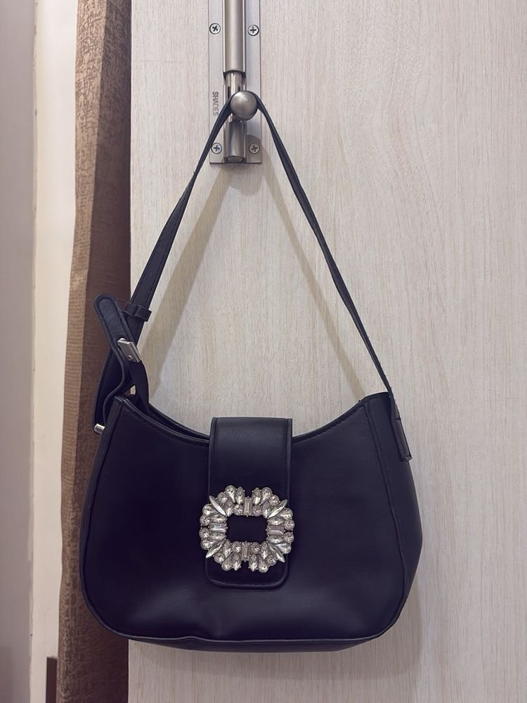 Sparkling Embellished Black Shoulder Bag