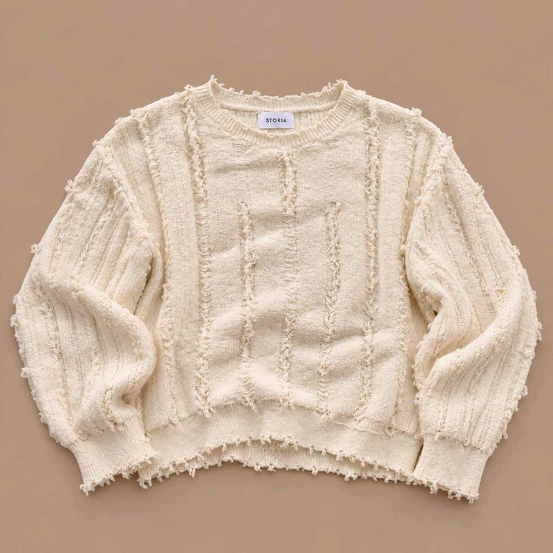 IVORY DISTRESSED TEXTURED KNIT SWEATER