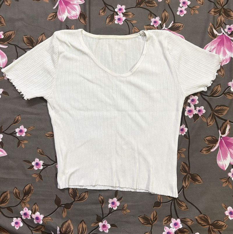 Ribbed V-Neck Crop Top