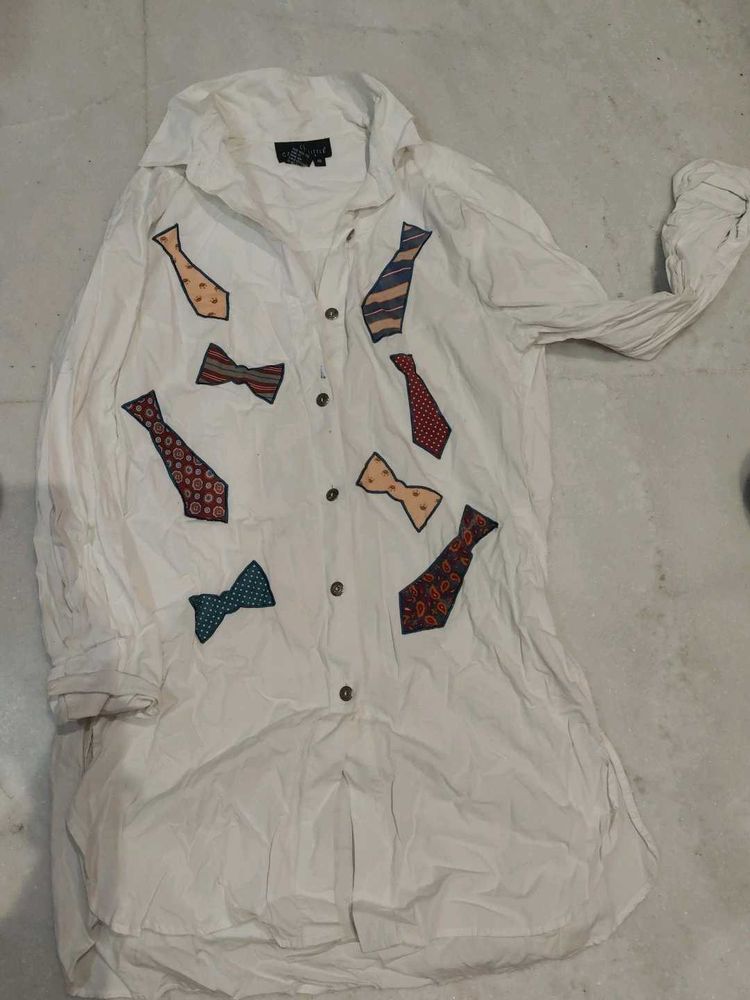Unique Tie Applique Oversized Shirt