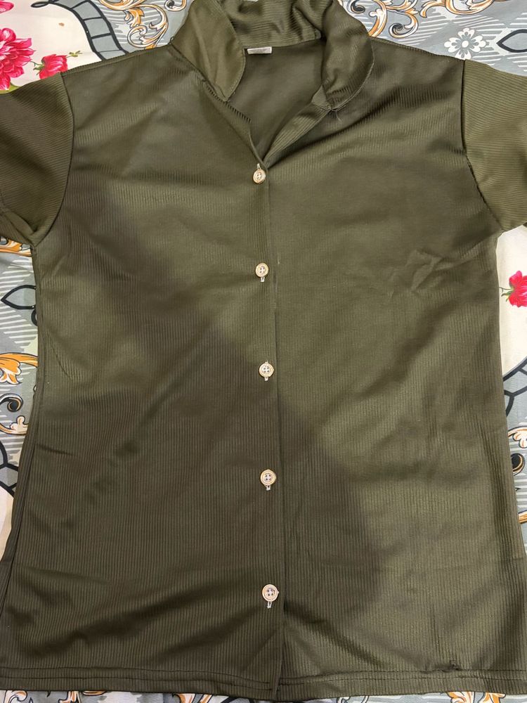 Olive Green Button-Up night suit