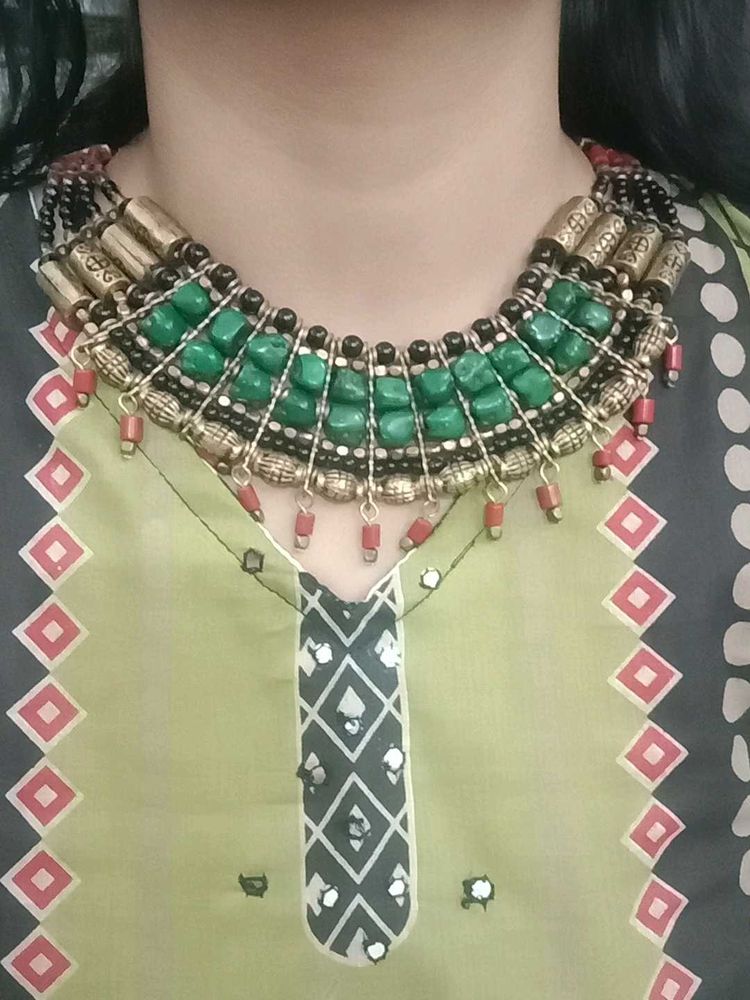 Bohemian Green Beaded Statement Necklace