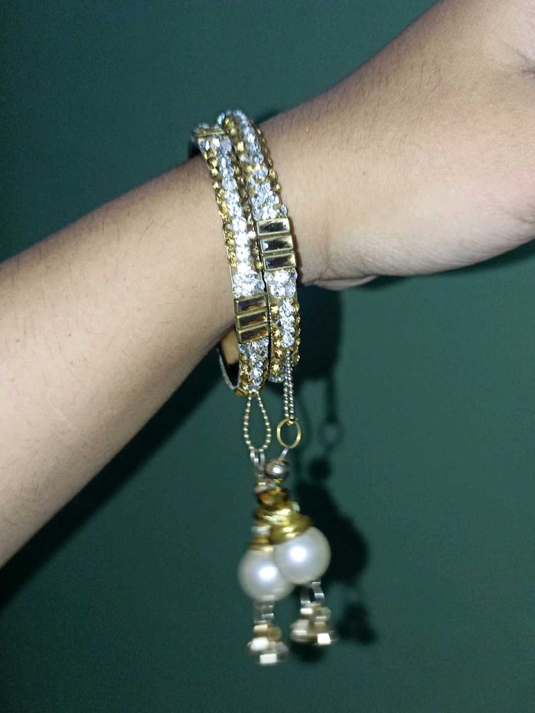 Sparkling Beaded Bangles with Pearl Danglers