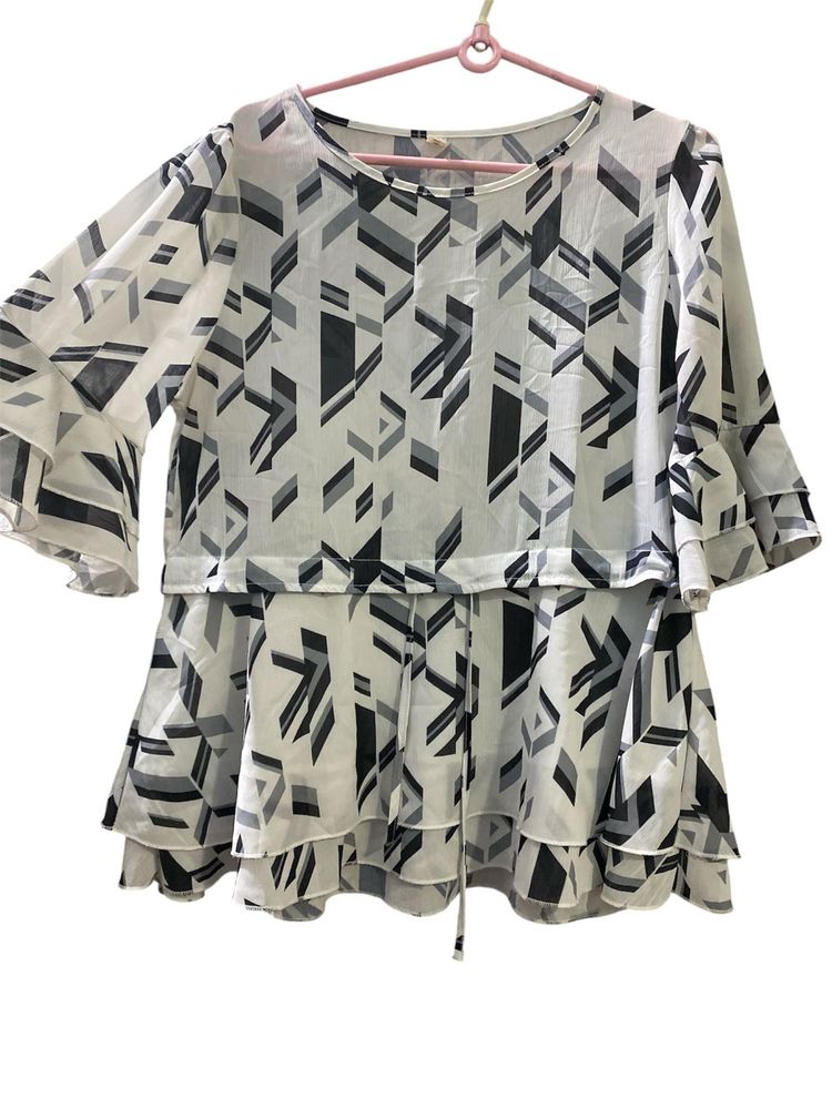 Geometric Print Layered Tunic Top