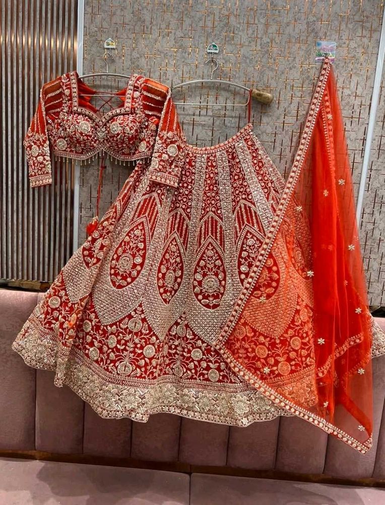Stunning Red Embroidered Lehenga Choli Set