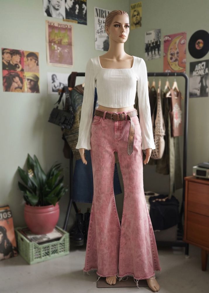 Trendy Bell Bottom Jeans + White Top