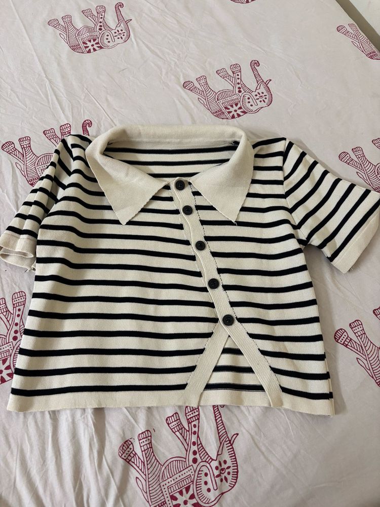 Striped Collared  Top