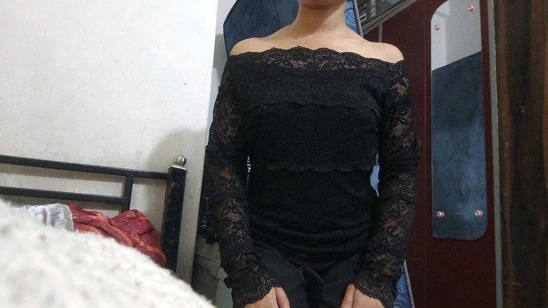 Black Lace Off-Shoulder Top