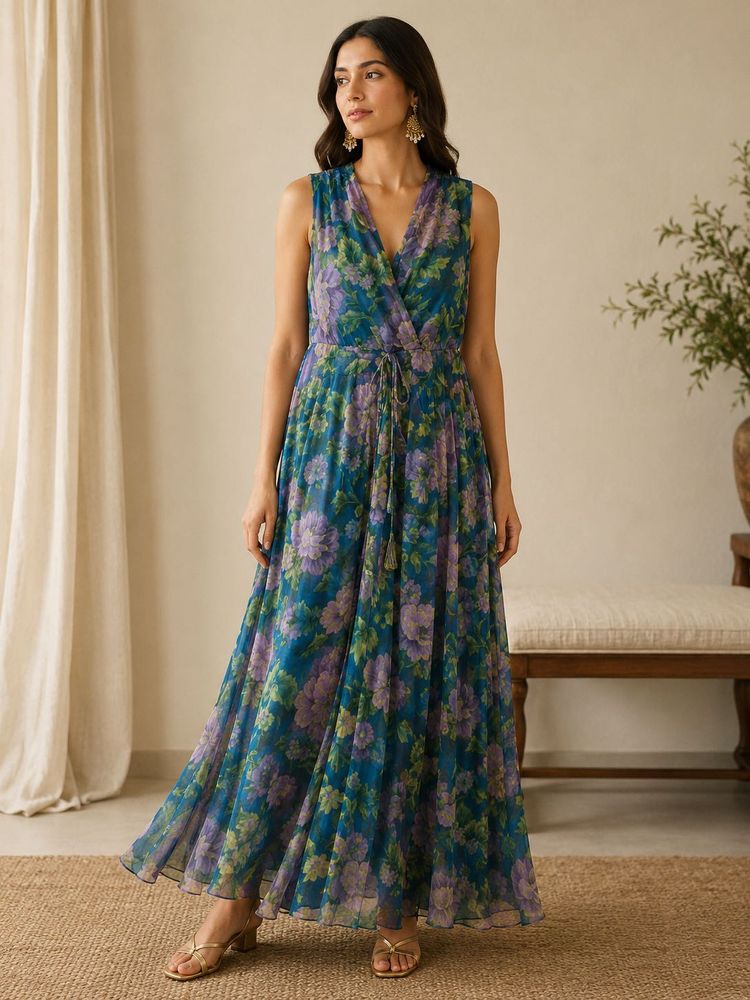 label Ritu Kumar floral Print halter gown/dress