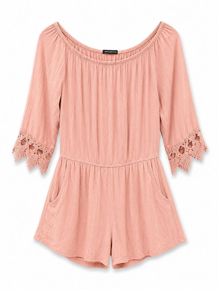 Pink Romper with Crochet Sleeves
