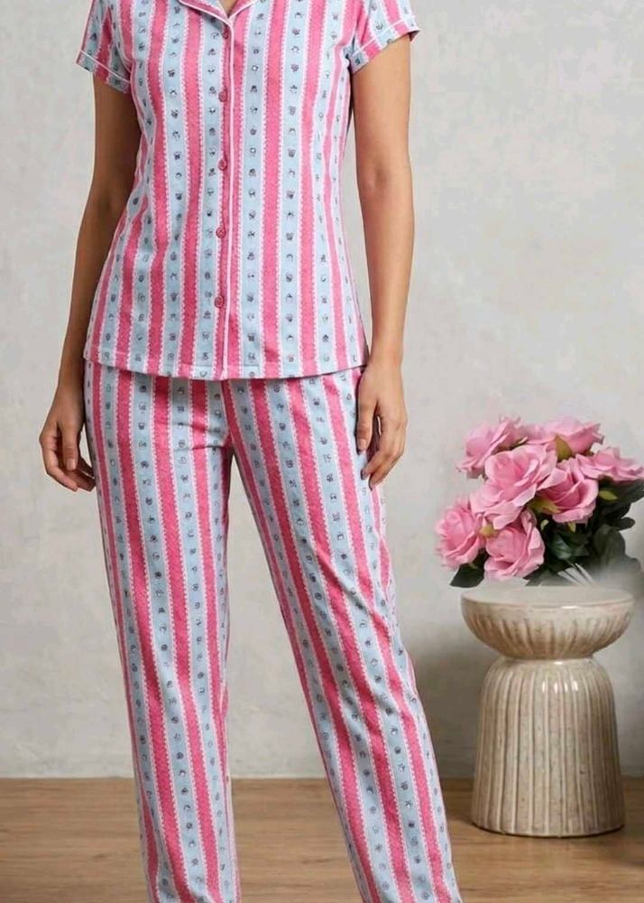 Pink &amp; Blue Printed Pajama Set | Cute Nightwear Co