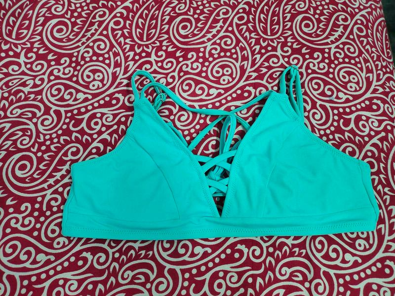 Teal Blue Lace-Up Bikini Top
