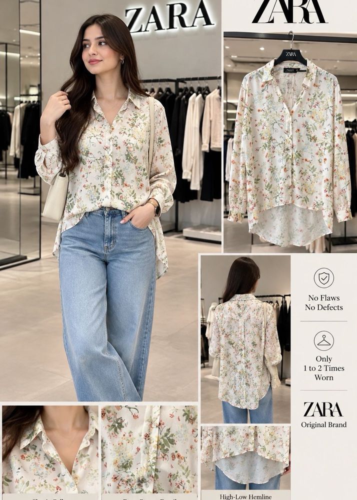 Zara Floral Print Button-Up Shirt