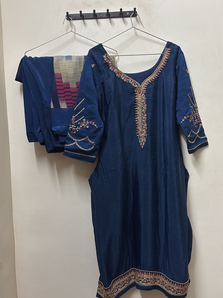 Embroidered Blue Kurta Set (pant and shall)