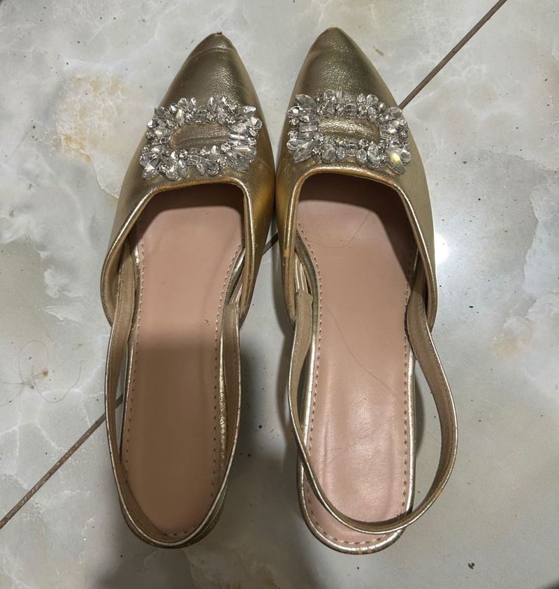 Elegant Gold Embellished Slingback Heels