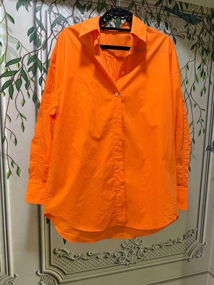 Vibrant Orange Oversized Button-Up Shirt