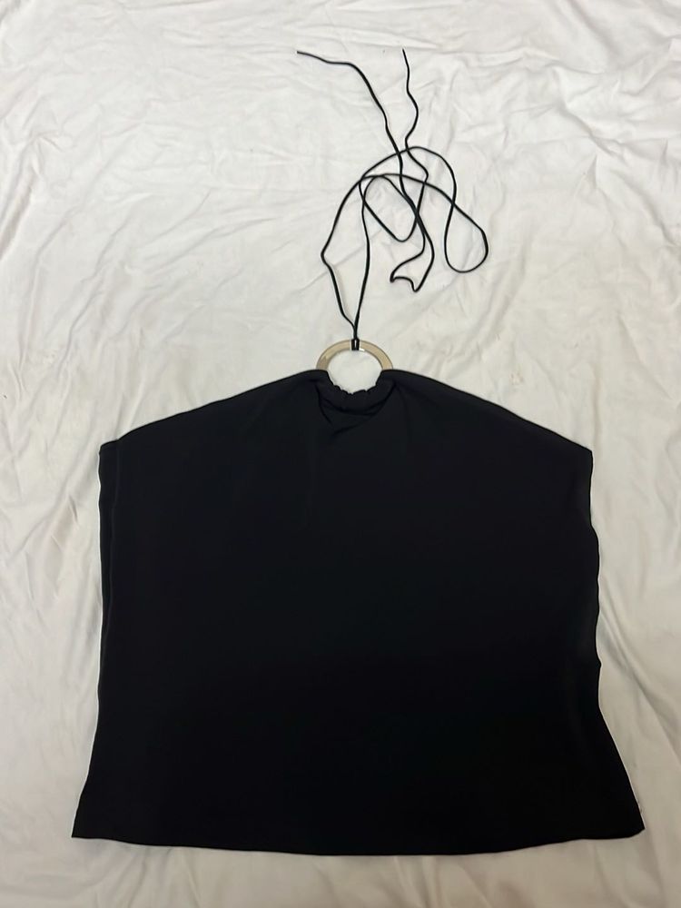 Black Halter Top with Ring Detail
