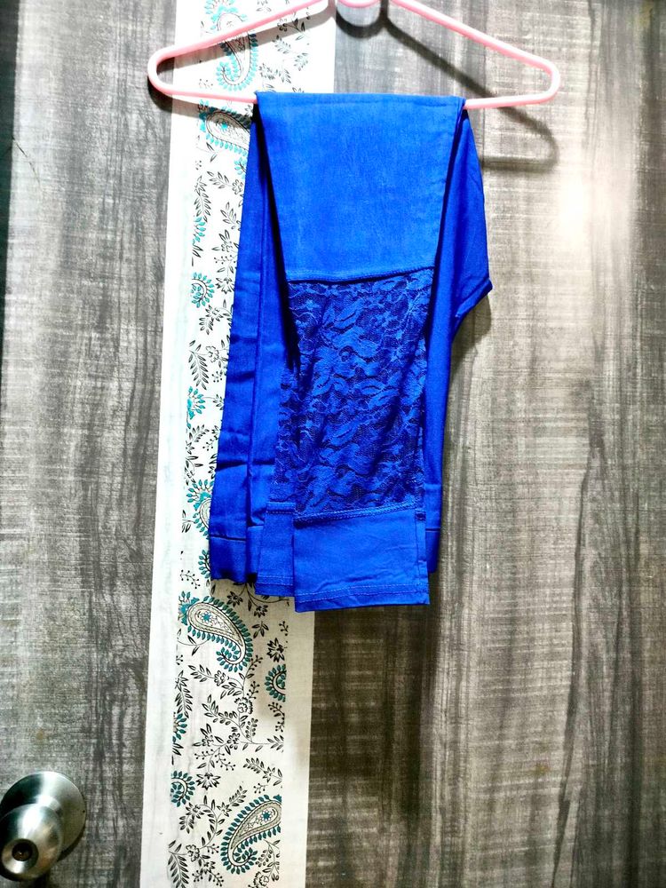 Royal Blue Lace Detailed Palazzo Pants