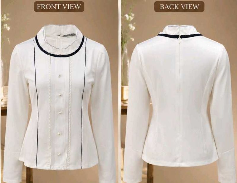 White Satin High Neck Top | Pearl Button Detail