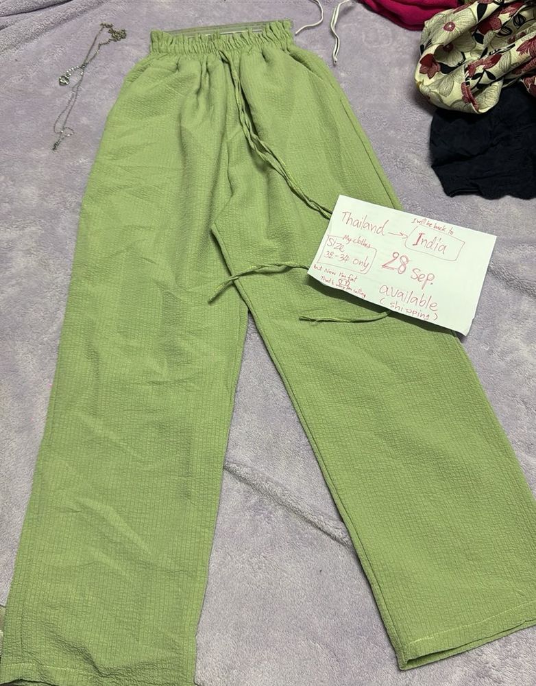 Comfortable Green Textured Pants22-24