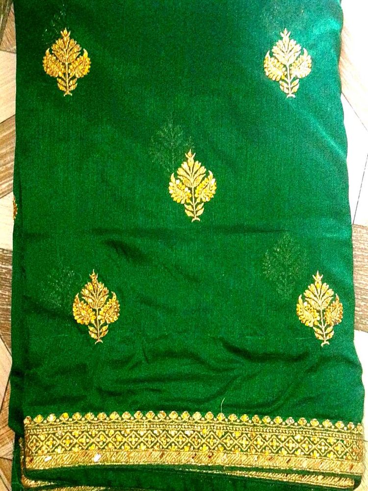 Elegant Green Saree with Gold Embroidery