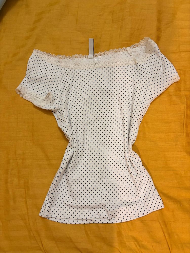 White Polka Dot Off-Shoulder Top