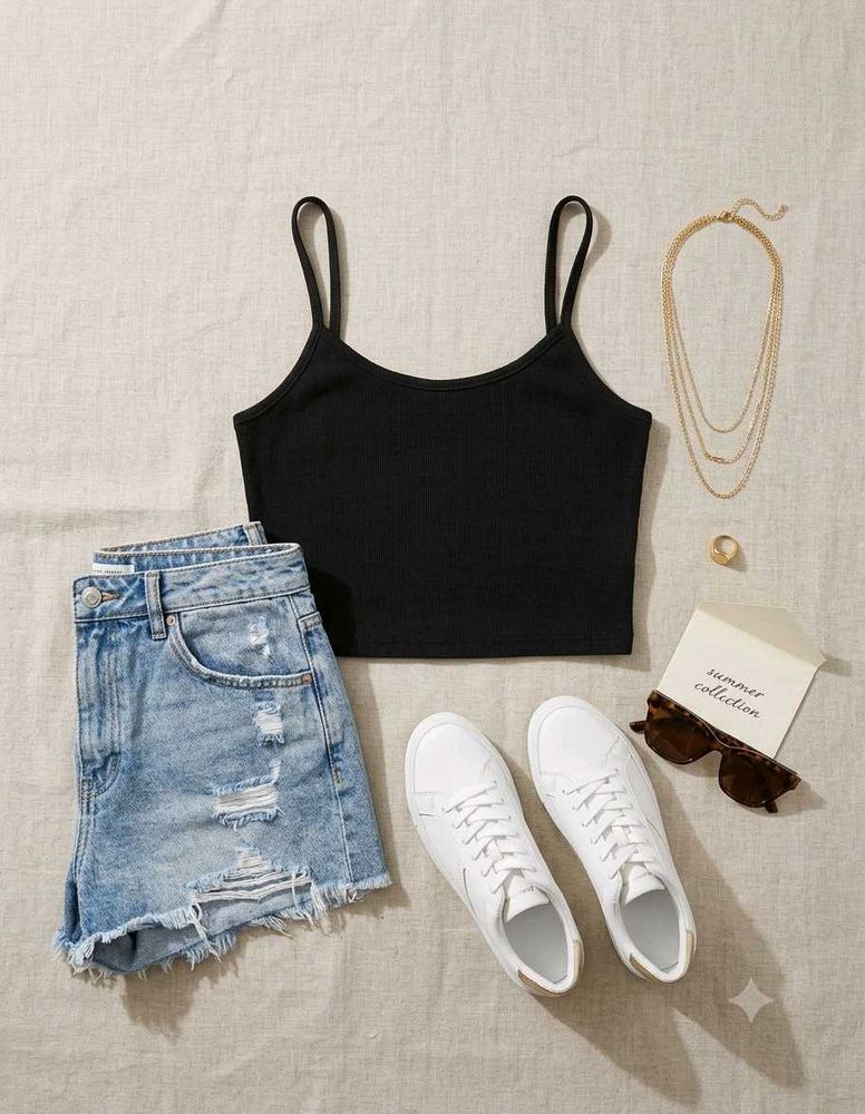 Basic Black Spaghetti Ribbed Crop Top