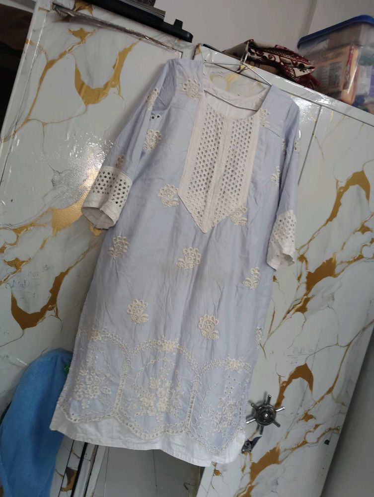 Elegant Sky Blue Kurta with Intricate Embroidery