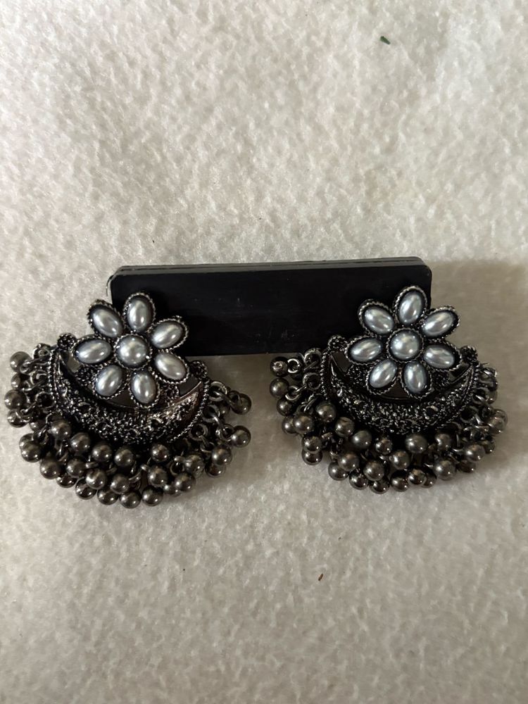 Oxidised Jhumka Earrings with Pearls