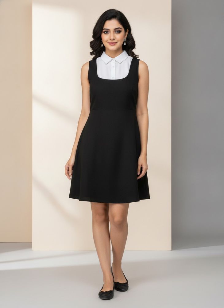Sleeveless Black Dress with White Collar