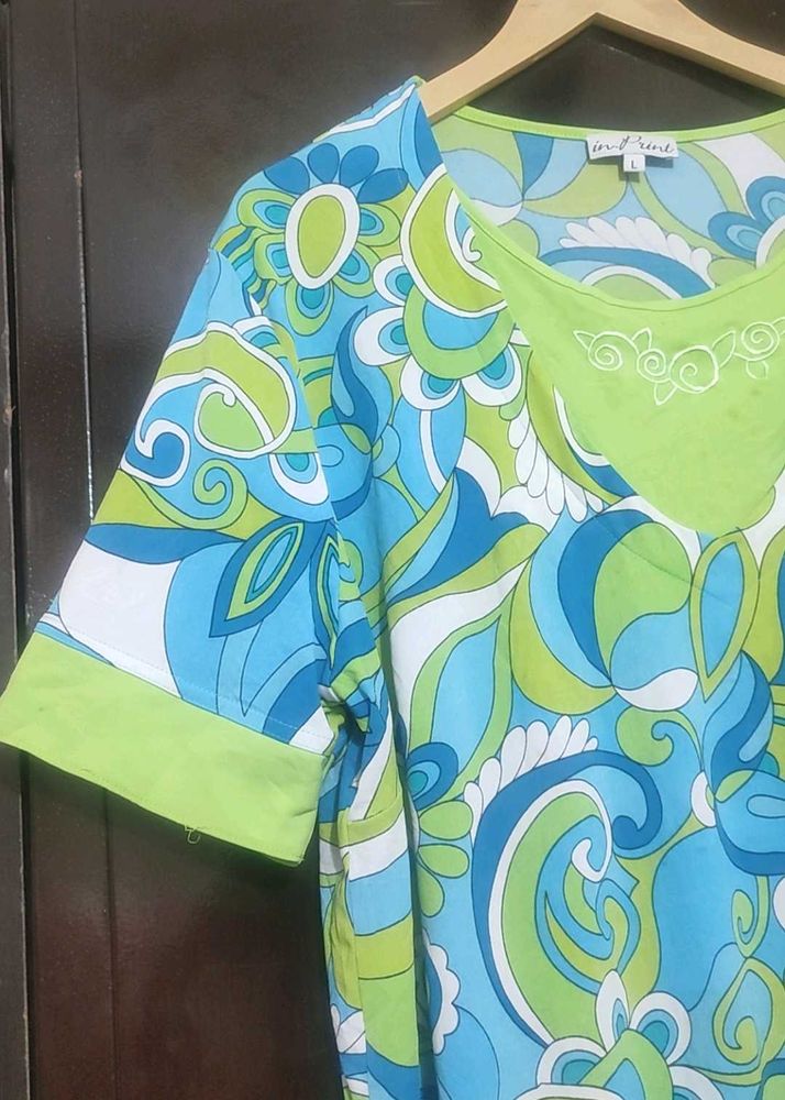 Green &amp; Blue Printed Top For Woman 46 Bust